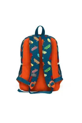 Kids Civit Neon Orange Skateboard Patterned 3-Piece School Bag Set SET0123723-Navy Orange - 3