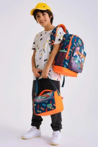 Kids Civit Neon To'q sariq Skateboard naqshli 3'li maktab sumkasi to'plami SET0123723-To'q sariq - CORAL HIGH (1)