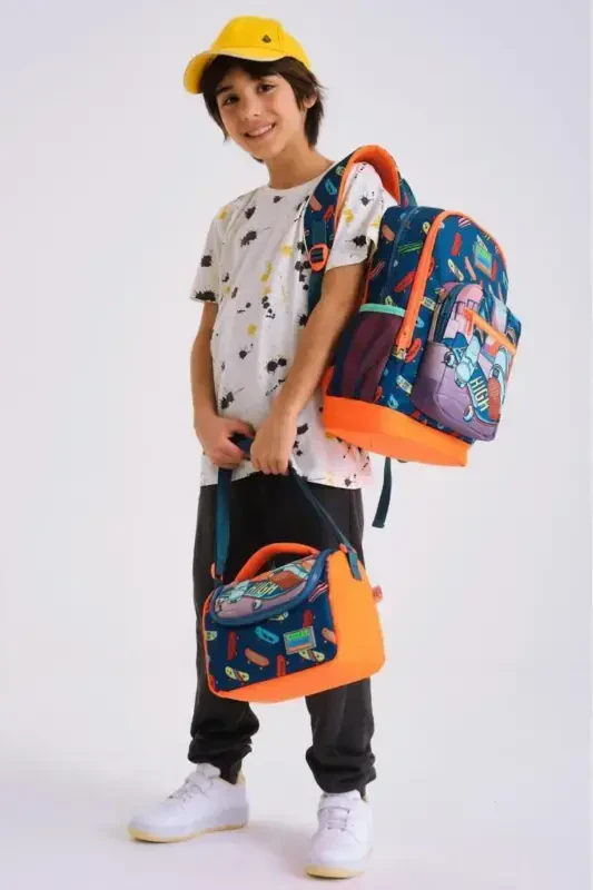 Kids Civit Neon To'q sariq Skateboard naqshli 3'li maktab sumkasi to'plami SET0123723-To'q sariq - 2