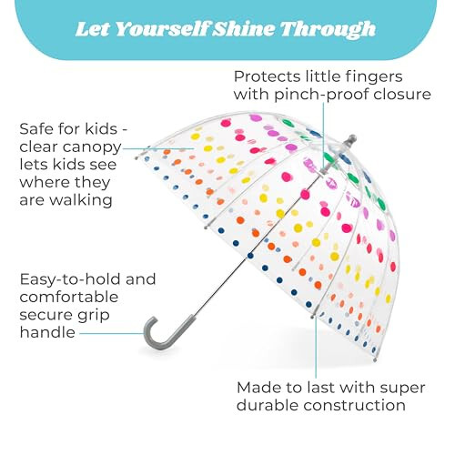 Kids Clear Bubble Umbrella with Dome Canopy, Lightweight Design, Wind and Rain Protection, Clear, Kids - 38'' Canopy. - 2