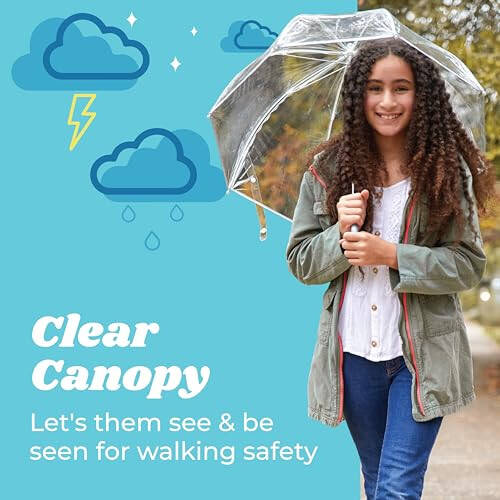 Kids Clear Bubble Umbrella with Dome Canopy, Lightweight Design, Wind and Rain Protection, Clear, Kids - 38'' Canopy. - 4