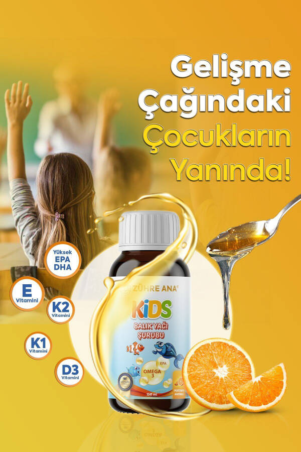 Kids Çocuklar için - Omega 3 Balık Yağı Şurubu Vitamin Katkılı ve Portakallı 150 Ml - 2