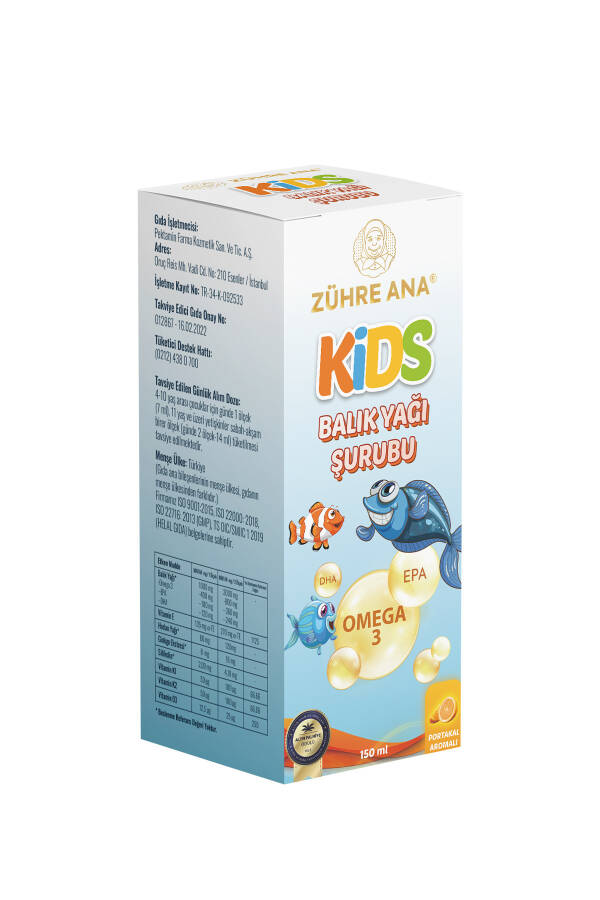 Kids Çocuklar için - Omega 3 Balık Yağı Şurubu Vitamin Katkılı ve Portakallı 150 Ml - 12