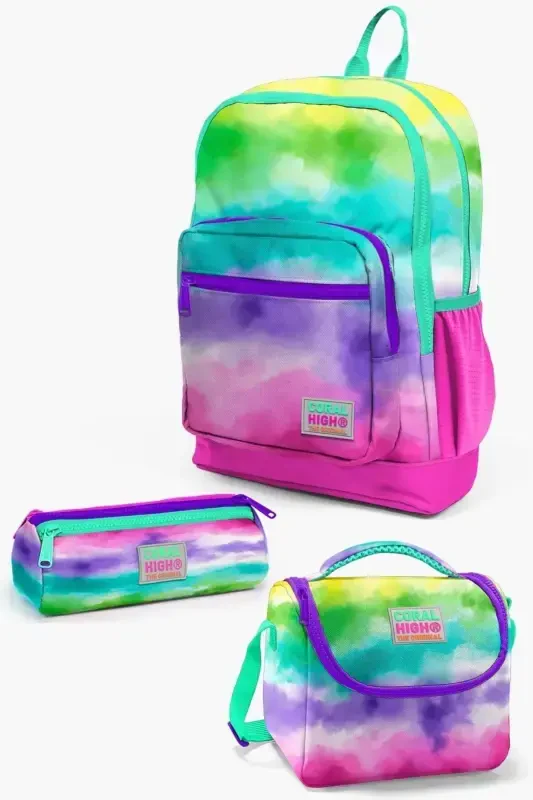 Kids Colorful Batik Patterned 3-Piece School Bag Set SET0123739-Colorful Batik - CORAL HIGH