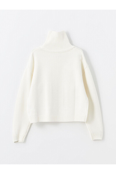 Kids Cream Polo Neck Girls Knit Cardigan - 3