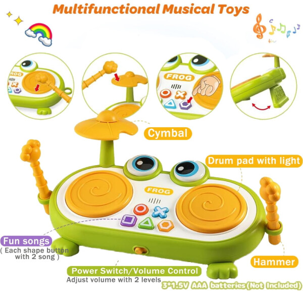 Kids Drum Musical Toys for Toddlers 1-3, Learning Toys for 1 2 3 Year Old Boys Girls, Infant Baby Toys 6 9 12 18 24 Month Boys and Girls - 8