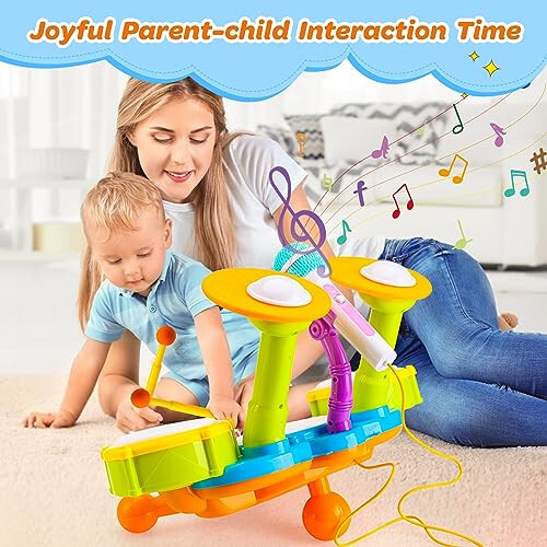 Kids Drum Set for Toddlers 1-3 Musical Baby Toys for 1 Year Old Boy Gifts Montessori Baby Girl Toys with Microphone Light Up Learning Toys Birthday Gifts for Infants 6 9 12 18 Months Toddler Age 1-2 - 6