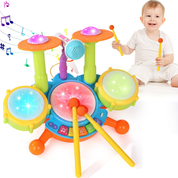 Kids Drum Set, Toddler Toys for Boys Girls, Kids Musical Toys, Drum Set for Kids, with 2 Drumsticks and Microphone, Baby Drums Toys for 1 2 3 Year Old (Green) - 1