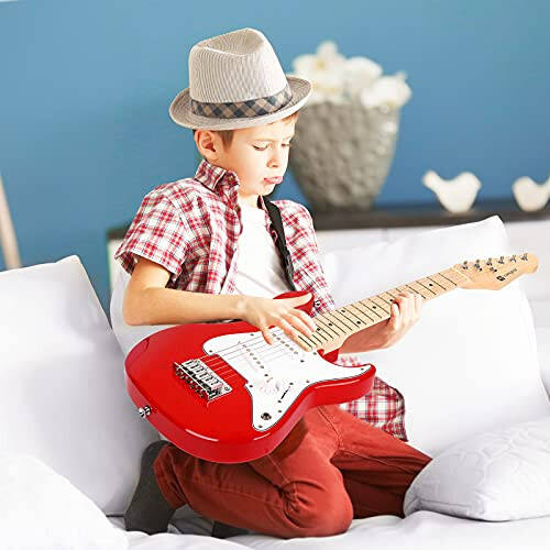 Kids Elektrik Gitar Vangoa 30 İnç Elektrik Gitar Çocuklar için Başlangıç Seti Erkek Kızlar için Amfi, Çanta, Askı, Ek Teller, Kapo, Akort Aleti, Teller, Kablo (Kırmızı) - 2