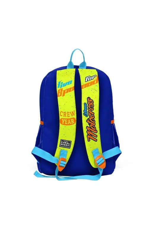 Kids Fluorescent Yellow Saks Motorcycle Patterned 3-Piece School Bag Set-Fluorescent Yellow Saks - 3