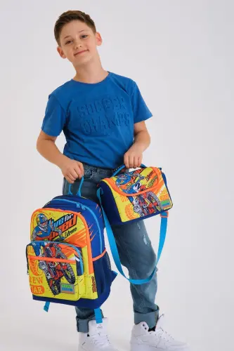 Kids Fosforli Sari Saks Mototsikl Desenli 3’lü Maktab Sumkasi Komplekti-Fosforli Sari Saks - CORAL HIGH (1)