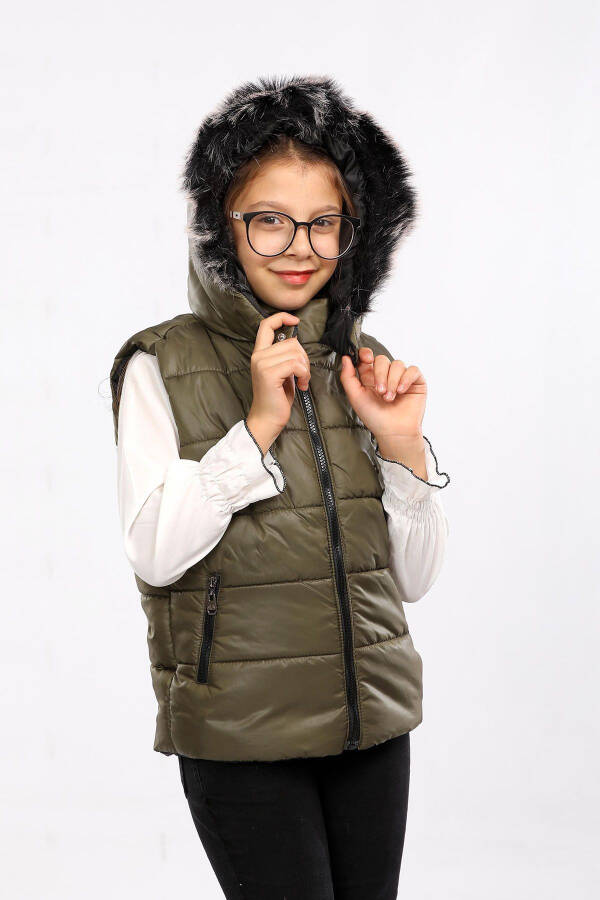 Kids Fur Hooded Puffer Vest - 2