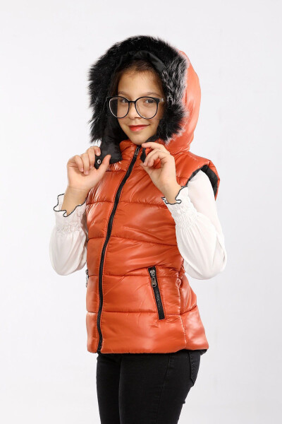 Kids Fur Hooded Puffer Vest - 1