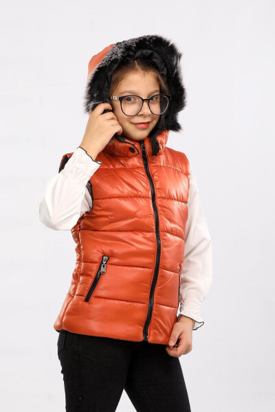 Kids Fur Hooded Puffer Vest - 2