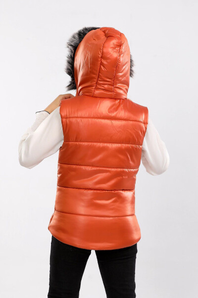 Kids Fur Hooded Puffer Vest - 3