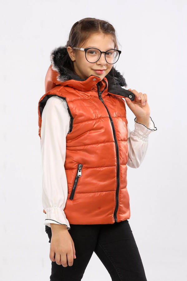 Kids Fur Hooded Puffer Vest - 4