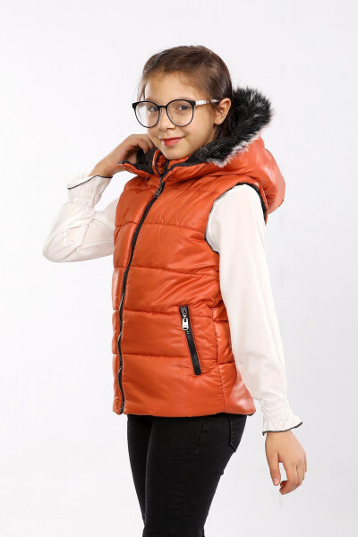 Kids Fur Hooded Puffer Vest - 5