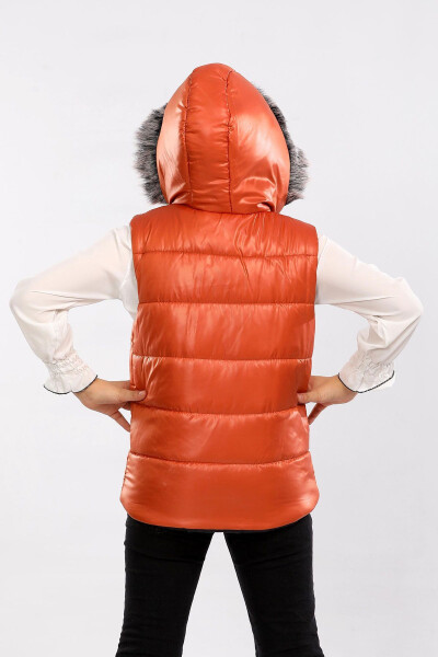 Kids Fur Hooded Puffer Vest - 6