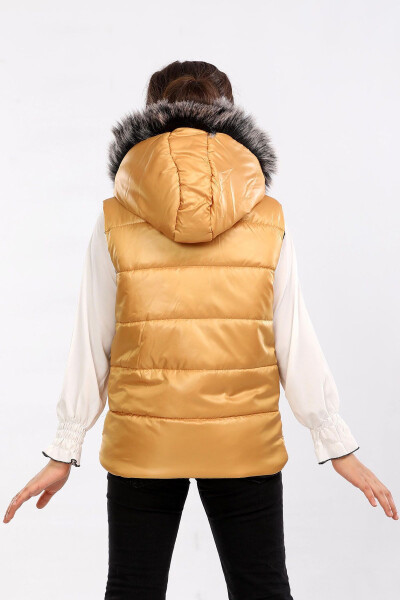 Kids Fur Hooded Puffer Vest (Mustard) - 6