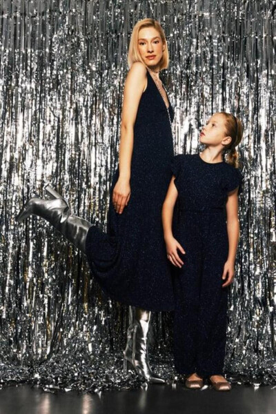 (Kids Girl) Backless Sequin Navy Jumpsuit - 8