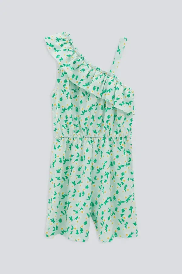 (KİDS GİRL) Gulli assimetrik yengli shortil jinsi kombinezon - 4