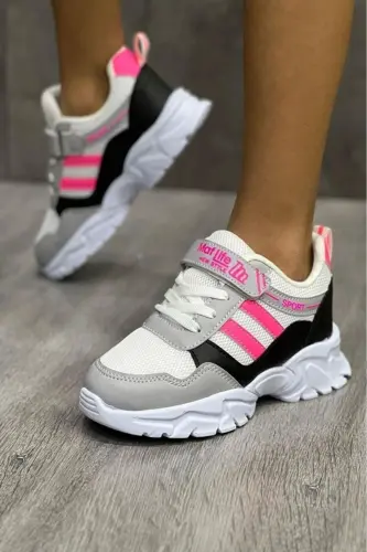 Kids Grey Black 2 Straps Velcro Flexible Lightweight Breathable Unisex Mesh Sneaker-Grey - 4