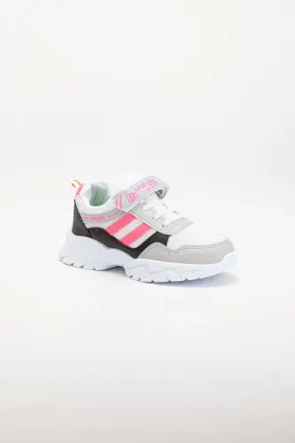 Kids Grey Black 2 Straps Velcro Flexible Lightweight Breathable Unisex Mesh Sneaker-Grey - 6
