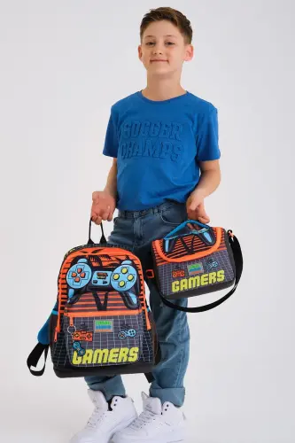 Kids Gri Turuncu Gamer Desenli 3’lü Okul Çanta Seti SET0123746-Gri Turuncu - CORAL HIGH (1)