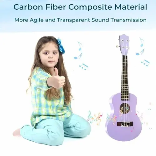 Kids Guitar Acoustic, Jakeloo 21 Inch Carbon Fibre Ukulele Toddler Acoustic Guitar Toy Guitar Child Guitar Musical Toy Kids Instruments Ideal for 3-9 Year Old Boys Girls Gifts (Purple) - 5