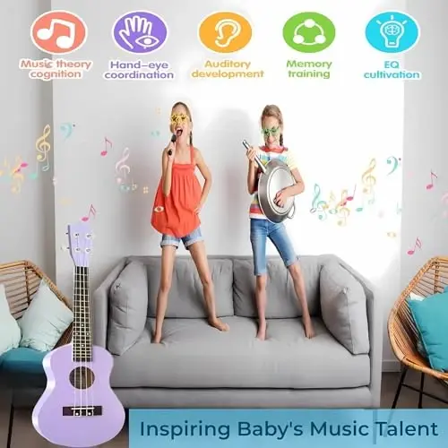 Kids Guitar Acoustic, Jakeloo 21 Inch Carbon Fibre Ukulele Toddler Acoustic Guitar Toy Guitar Child Guitar Musical Toy Kids Instruments Ideal for 3-9 Year Old Boys Girls Gifts (Purple) - JAKELOO (1)