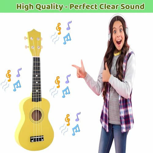 Kids Guitar Acoustic, Jakeloo 21 Inch Wooden Acoustic Guitar for Toddler Guitar Toy Childrens Guitar Musical Toy Instruments Ideal for 3-9 Year Old Boys Girls Gifts (Yellow) - 3