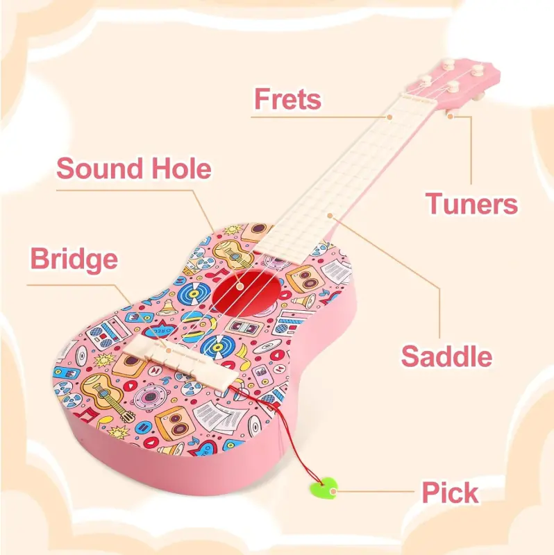 Kids Guitar Toy, Musical Instruments Learning Educational Toys, Guitar Toys Toy for Toddler Kid Girls Children Age 4 5 6 7 8 9 10 Year Old-PINK - 2