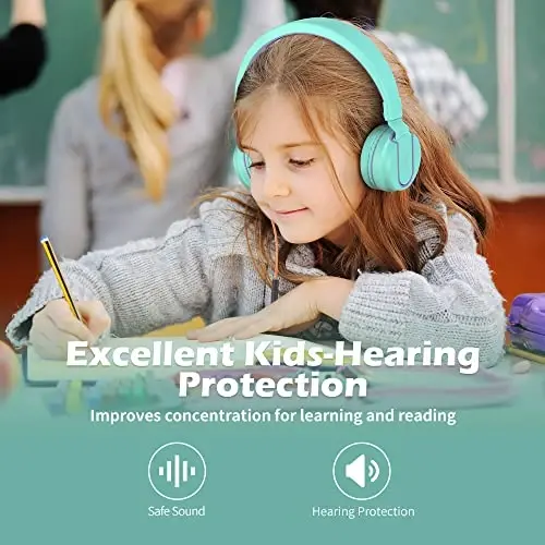 Kids Headphones, AILIHEN I35 On-Ear Headphones for School, 93dB HD Mic Stereo Headphone for Kid Girls Children, Foldable Wired 3.5mm for Chromebook, Laptop, Computer, Tablet (Green Purple) - 2