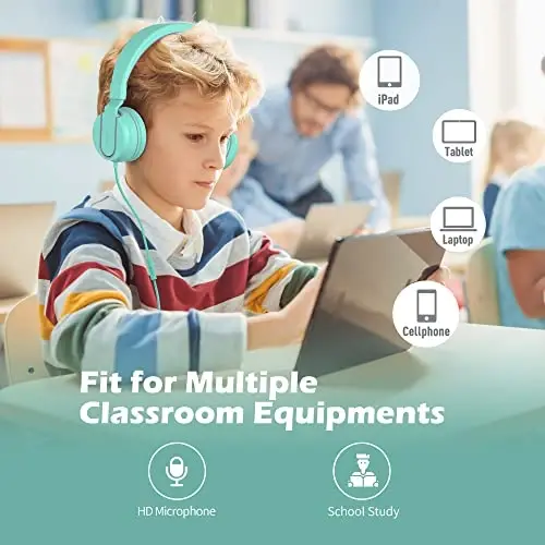 Kids Headphones, AILIHEN I35 On-Ear Headphones for School, 93dB HD Mic Stereo Headphone for Kid Girls Children, Foldable Wired 3.5mm for Chromebook, Laptop, Computer, Tablet (Green Purple) - 3