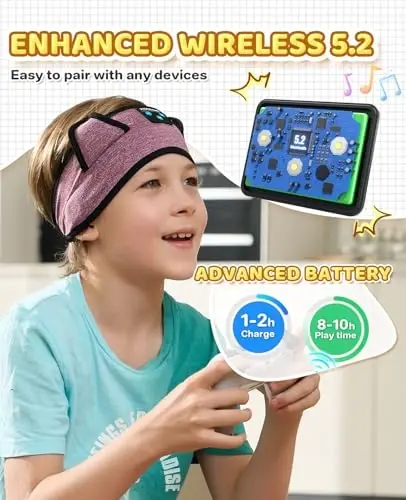 Kids Headphones, Bluetooth Headband Earphones for Children,Baby,Toddlers.Kids Headband Headphones for Home,Plane & Car Travel Accessories with Wired Playback 3.5 MM Jack, Wireless & Wired Palyback - 3