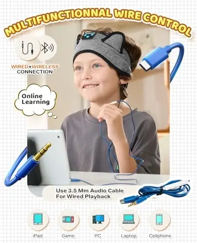Kids Headphones, Bluetooth Headband Earphones for Children,Baby,Toddlers.Kids Headband Headphones for Home,Plane & Car Travel Accessories with Wired Playback 3.5 MM Jack, Wireless & Wired Palyback - 5