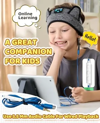 Kids Headphones, Bluetooth Headphones Adjustable Headband for Kids, Wireless and Wired Playback 3.5 MM Jack for School, Kids Headset for Girls Boys, Kindle Tablet Cellphones Airplane Travel Sleep - 4