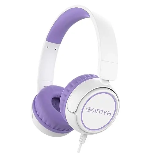 Kids Headphones, Wired Stereo Foldable Tangle-Free 3.5mm Adjustable On-Ear Headphones for Kids for School/Toddlers/Childrens/Teens/Boys/Girls/Ipad/Tablet/Kindle/Phones/Travel/Plane (White Purple) 