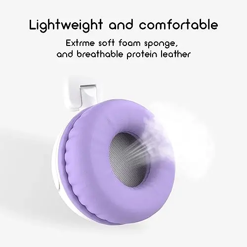 Kids Headphones, Wired Stereo Foldable Tangle-Free 3.5mm Adjustable On-Ear Headphones for Kids for School/Toddlers/Childrens/Teens/Boys/Girls/Ipad/Tablet/Kindle/Phones/Travel/Plane (White Purple) - 4