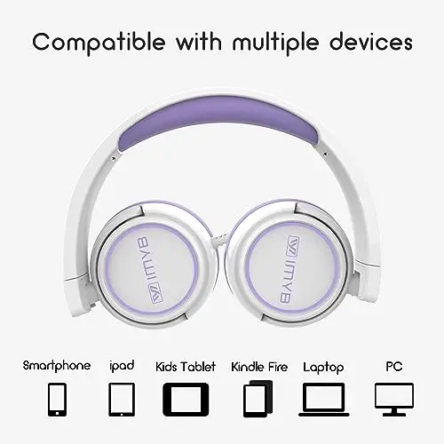 Kids Headphones, Wired Stereo Foldable Tangle-Free 3.5mm Adjustable On-Ear Headphones for Kids for School/Toddlers/Childrens/Teens/Boys/Girls/Ipad/Tablet/Kindle/Phones/Travel/Plane (White Purple) - 5