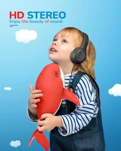 Kids Headphones Wired Toddler Headphones with Microphone - Over-Ear Headphones, 85/94dB Volume-Limiting, 3.5mm Jack Foldable On-Ear Design, Safe Comfortable for Boys Girls Learning Entertainment Black - 3