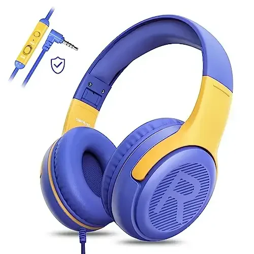 Kids Headphones Wired with Microphone for ipad Computer Laptop for Boys Girls Volume Limit Foldable Over Ear Headset for School 3.5mm Jack - AWATRUE