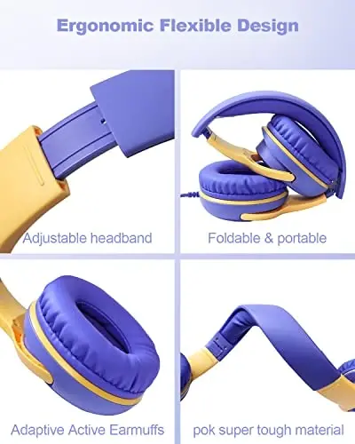 Kids Headphones Wired with Microphone for ipad Computer Laptop for Boys Girls Volume Limit Foldable Over Ear Headset for School 3.5mm Jack - AWATRUE (1)