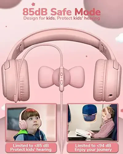 Kids Headphones with Microphone Foldable Stereo Tangle-Free 3.5mm Jack Wired Cord On-Ear Headset for Children/Teens/Boys/Girls/Smartphones/School/Kindle/Airplane Travel/Plane/Tablet (Pink) - AWATRUE (1)