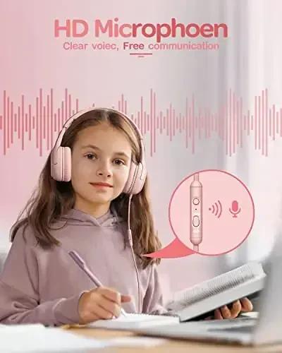 Kids Headphones with Microphone Foldable Stereo Tangle-Free 3.5mm Jack Wired Cord On-Ear Headset for Children/Teens/Boys/Girls/Smartphones/School/Kindle/Airplane Travel/Plane/Tablet (Pink) - 4