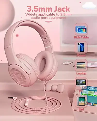 Kids Headphones with Microphone Foldable Stereo Tangle-Free 3.5mm Jack Wired Cord On-Ear Headset for Children/Teens/Boys/Girls/Smartphones/School/Kindle/Airplane Travel/Plane/Tablet (Pink) - 6