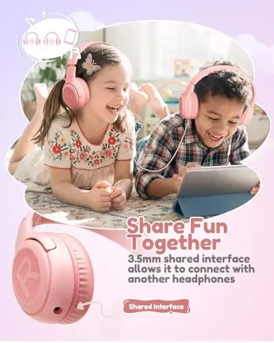 Kids Headphones with Microphone Foldable Stereo Tangle-Free 3.5mm Jack Wired Cord On-Ear Headset for Children/Teens/Boys/Girls/Smartphones/School/Kindle/Airplane Travel/Plane/Tablet (Pink) - 4