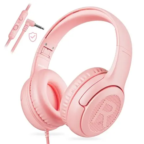 Kids Headphones with Microphone Foldable Stereo Tangle-Free 3.5mm Jack Wired Cord On-Ear Headset for Children/Teens/Boys/Girls/Smartphones/School/Kindle/Airplane Travel/Plane/Tablet (Pink) - 5