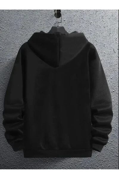 Kids Hooded Unisex Printed Black Grey Zippered Jacket - 2