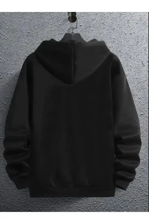 Kids Hooded Unisex Printed Black Grey Zippered Jacket - 2